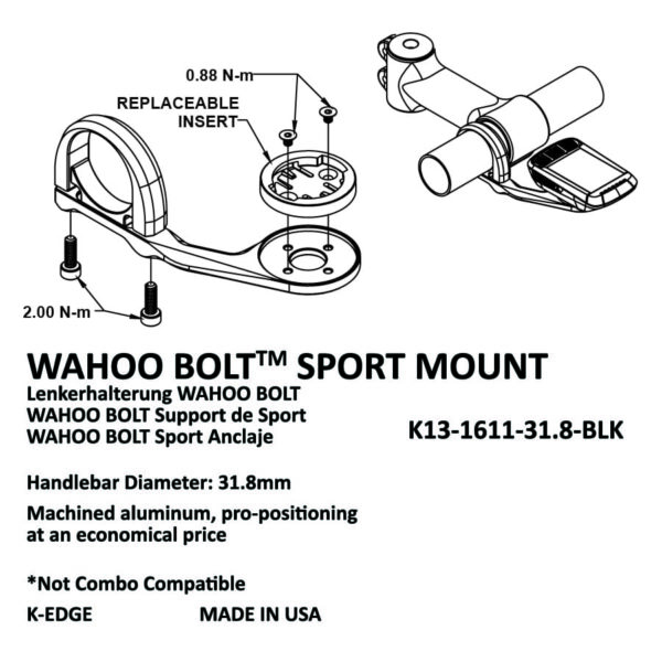 K-Edge, Wahoo Bolt Sport, Mount, Black - Image 2