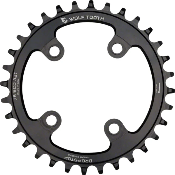 Wolf Tooth 76 BCD Chainring - 30t 76 BCD 4-Bolt Drop-Stop Compatible with SRAM 76 BCD and Specialized Stout Black